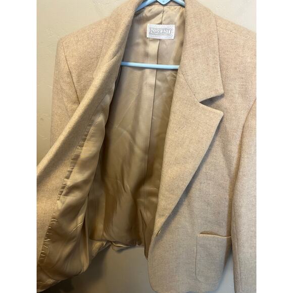 Vintage Lands End 100% Wool Tan Jacket Blazer Twee Classic Style Fit Size 4P - Picture 12 of 12